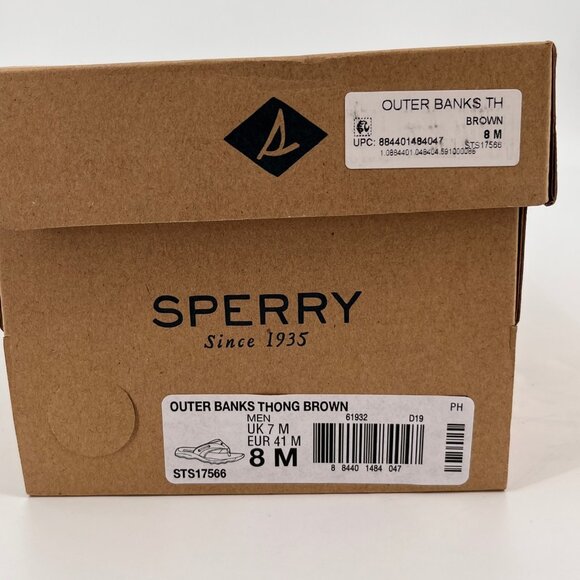 Sperry Outer Banks Thong Sandal Size 8 Brown Full-Grain Leather Men's Flip Flops - Picture 12 of 12
